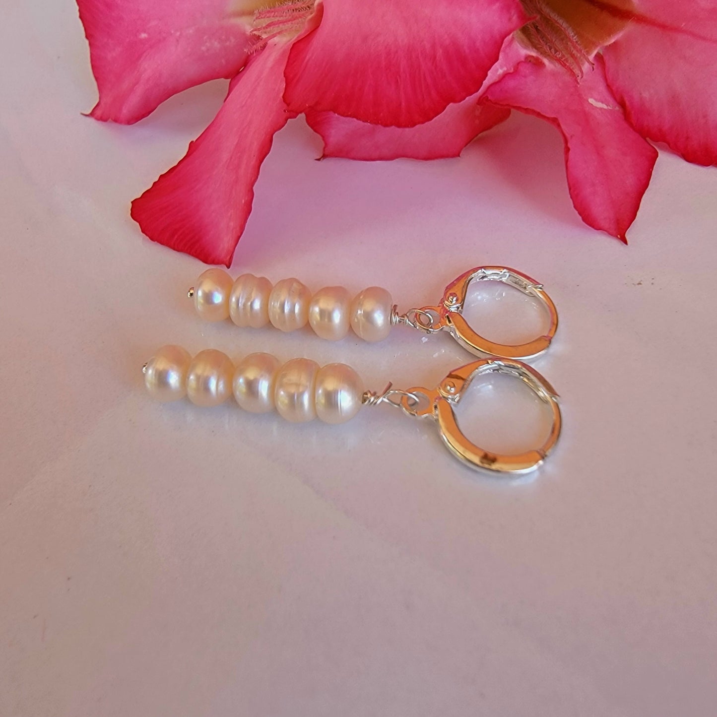 White Pearl Earrings Drop Dangle Gemstone Boho Jewelry Sterling Silver