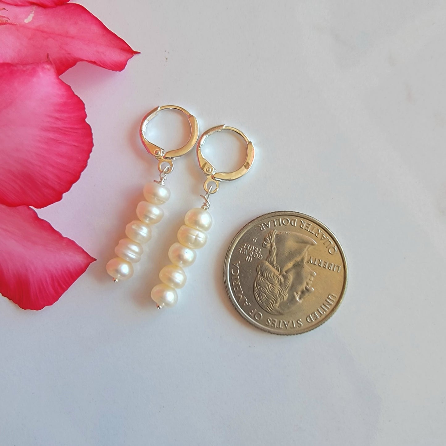 White Pearl Earrings Drop Dangle Gemstone Boho Jewelry Sterling Silver