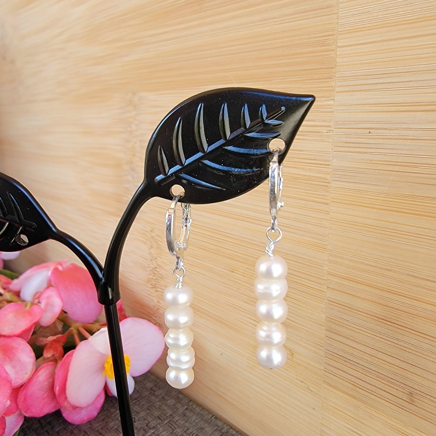 White Pearl Earrings Drop Dangle Gemstone Boho Jewelry Sterling Silver