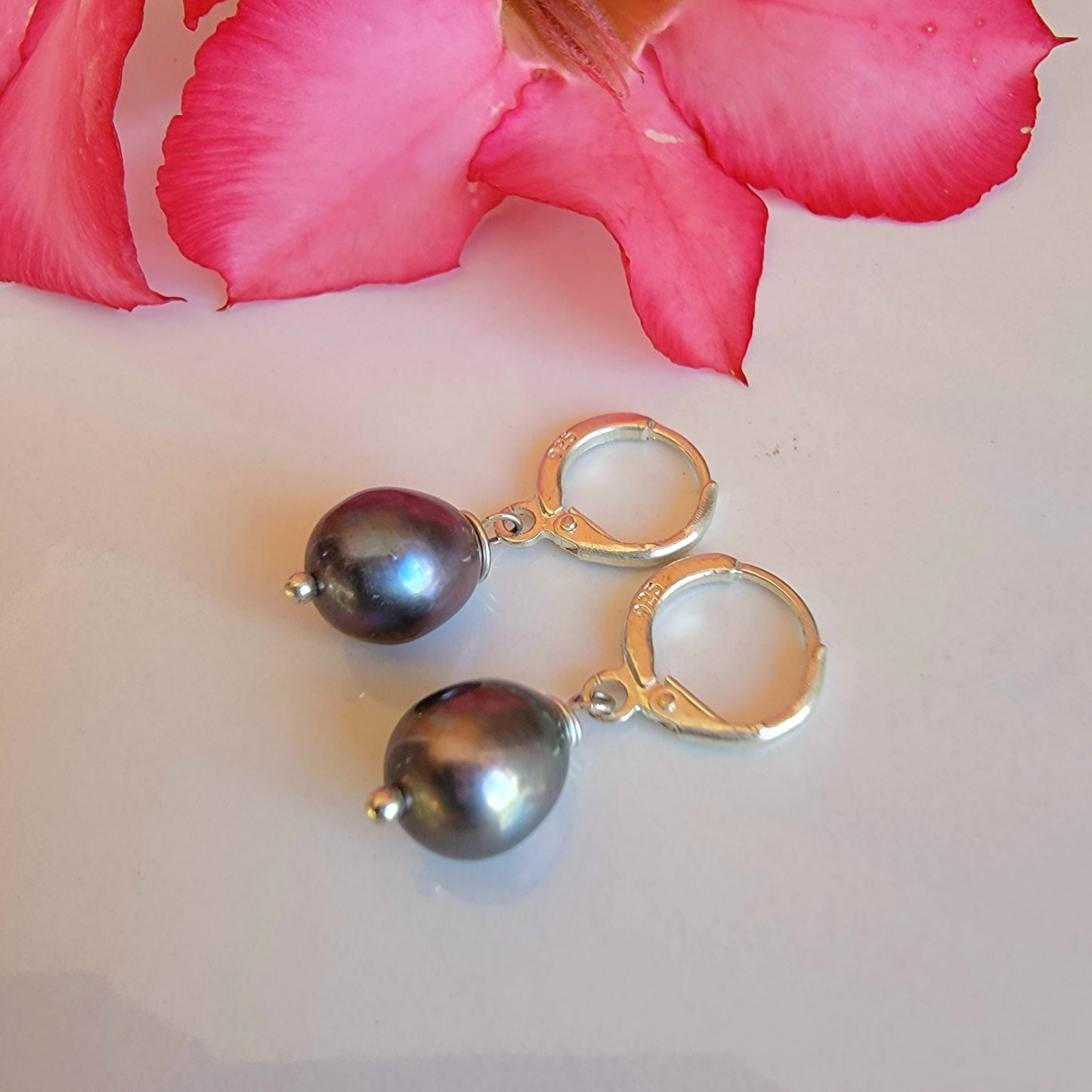 Black Pearl Earrings Drop Dangle Gemstone Boho Jewelry Sterling Silver