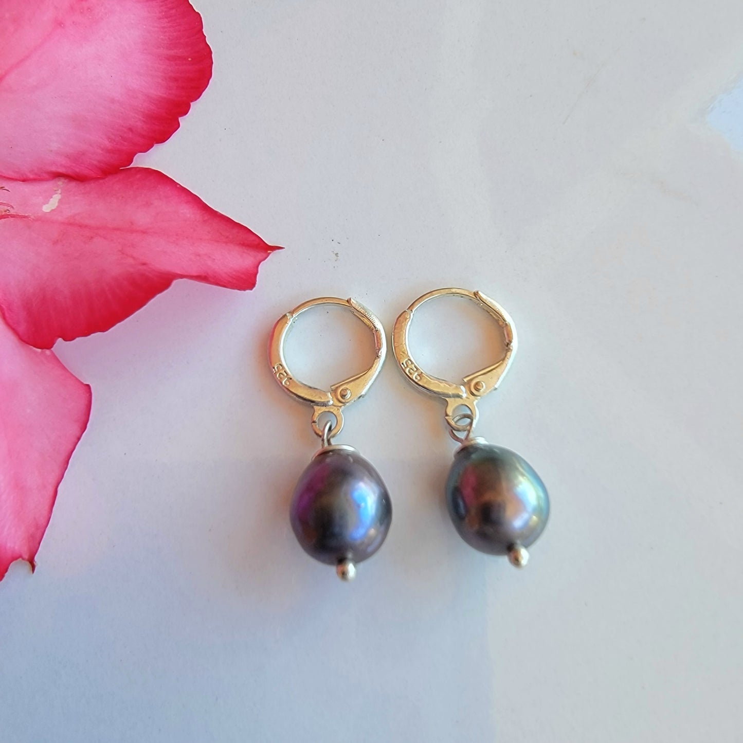Black Pearl Earrings Drop Dangle Gemstone Boho Jewelry Sterling Silver