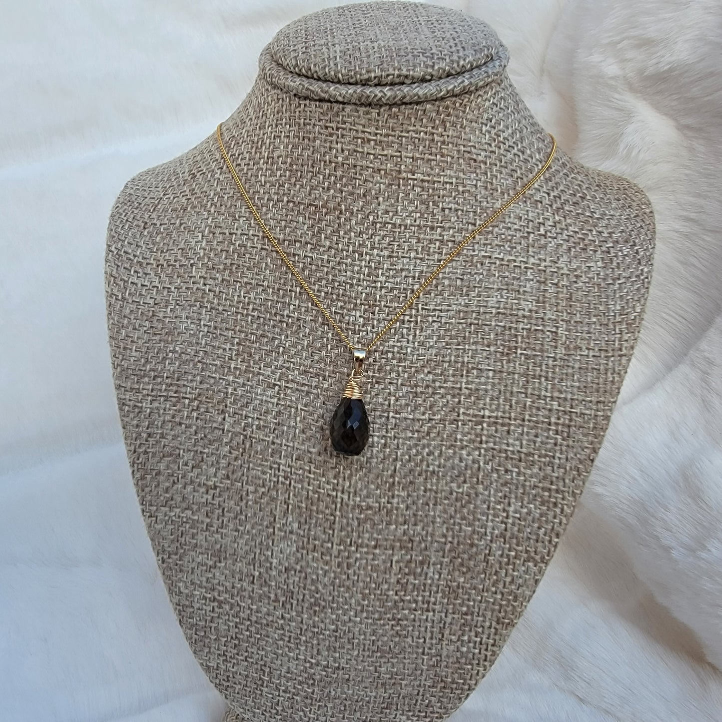 Smoky Quartz Necklace 14K Gold Filled Genuine Natural Briolette Gemstone Handmade Best Gift for her