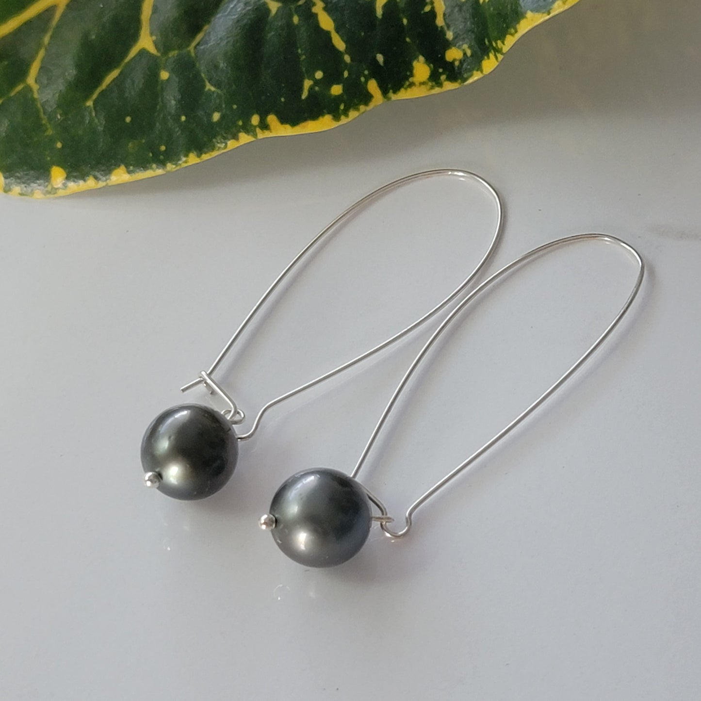 Tahitian Pearl Earrings Black Baroque Southsea Dangle Drop in Solid Sterling Silver June Birthstone Handmade