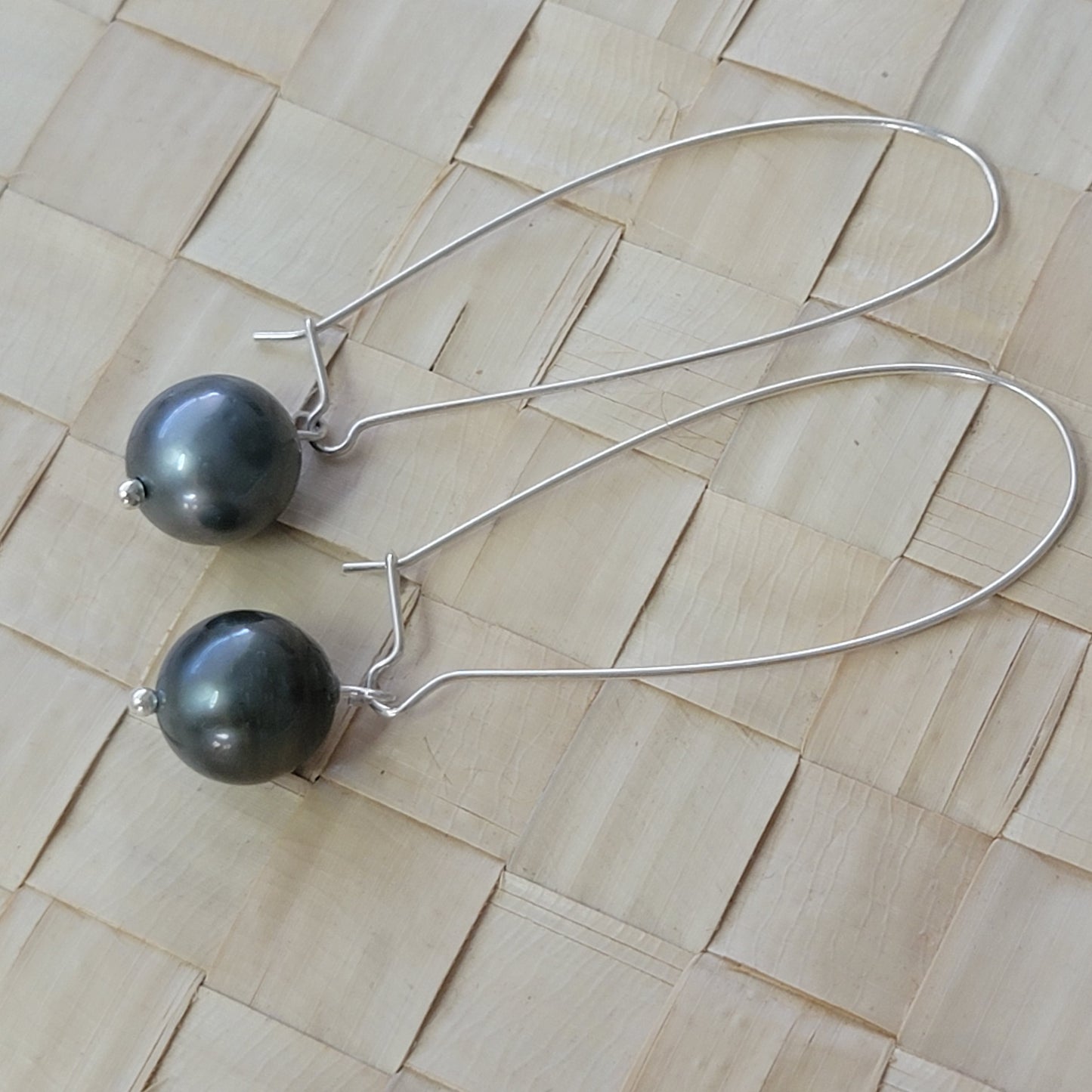 Tahitian Pearl Earrings Black Baroque Southsea Dangle Drop in Solid Sterling Silver June Birthstone Handmade