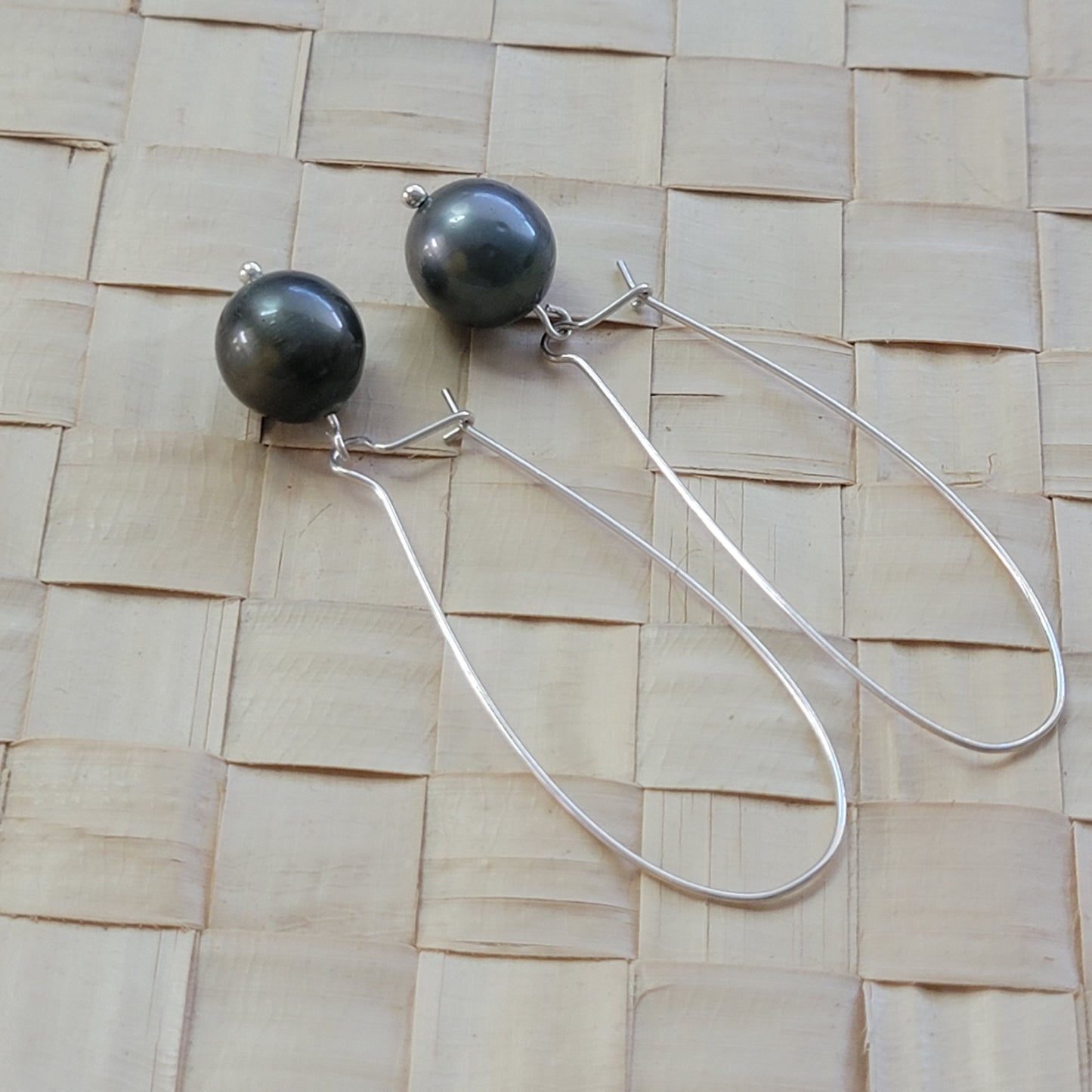 Tahitian Pearl Earrings Black Baroque Southsea Dangle Drop in Solid Sterling Silver June Birthstone Handmade