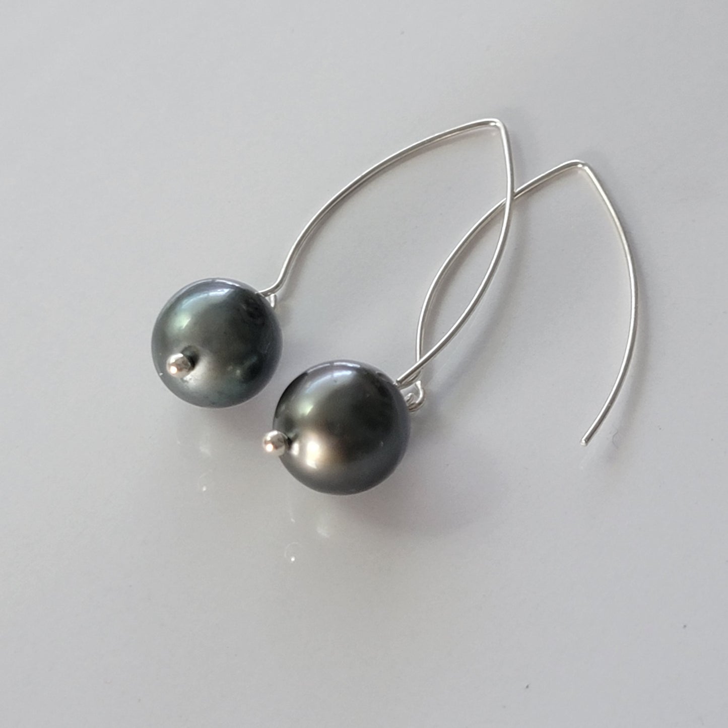 Tahitian Pearl Earrings Dangle Drop set in Solid Sterling Silver Barouqe June Birthstone Black South Sea Pearl