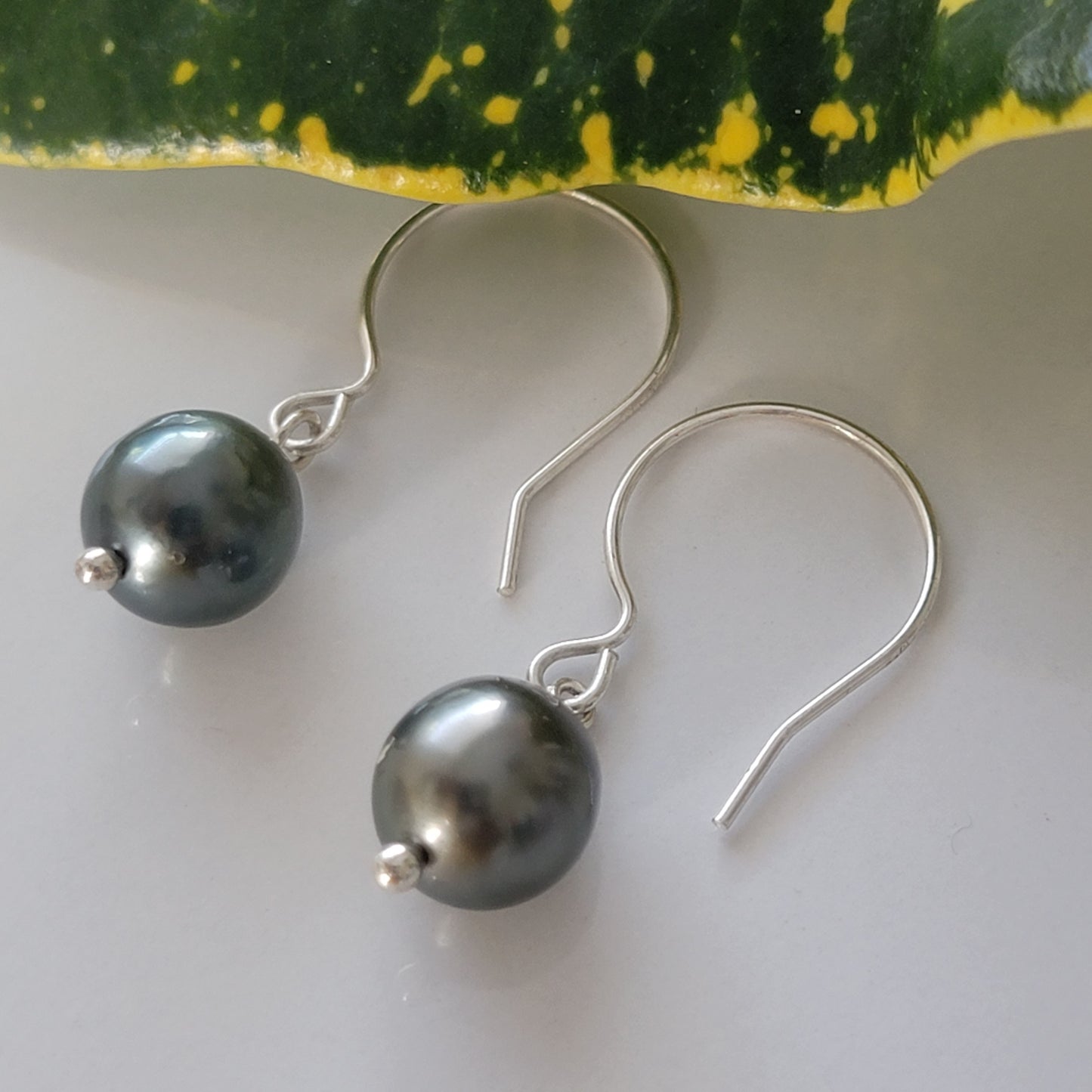Black Tahitian Pearl Earrings in Sterling Silver Dangle Drop Handmade Boho June Birthstone South Sea Pearl