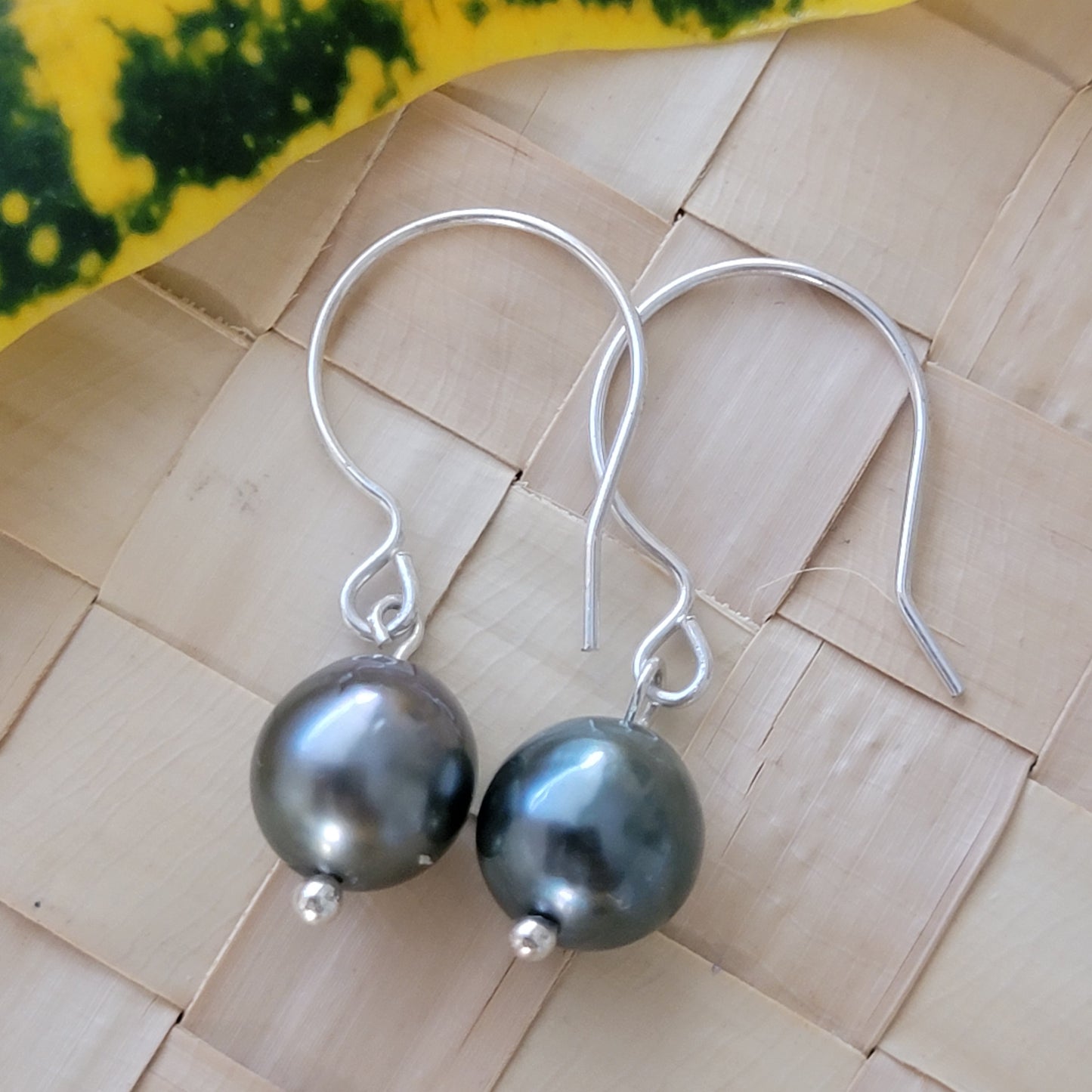 Black Tahitian Pearl Earrings in Sterling Silver Dangle Drop Handmade Boho June Birthstone South Sea Pearl