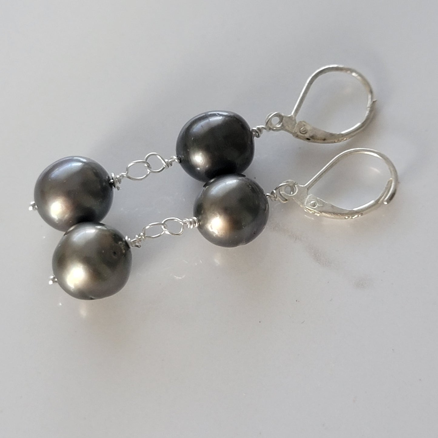 Dangle Tahitian Pearl Earrings Drop Sterling Silver Barouqe Handmade June Birthstone Black South Sea Pearl