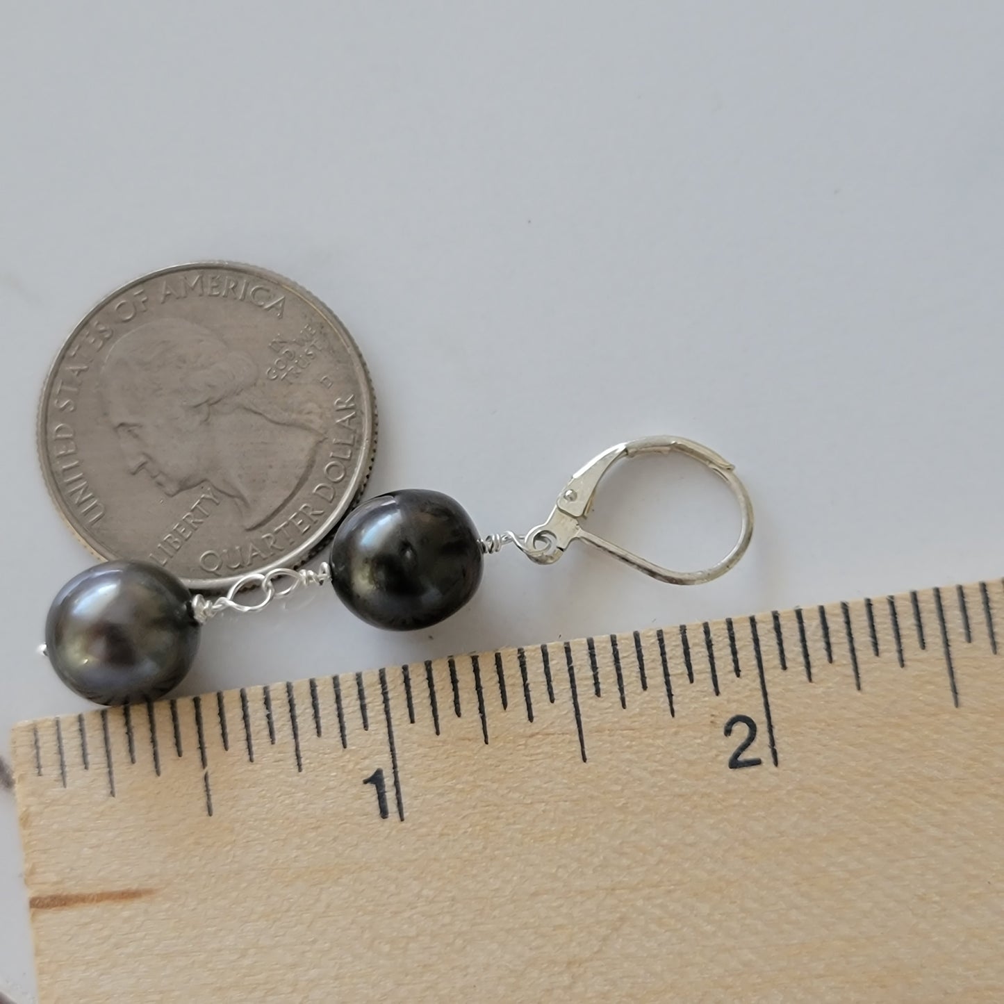 Dangle Tahitian Pearl Earrings Drop Sterling Silver Barouqe Handmade June Birthstone Black South Sea Pearl