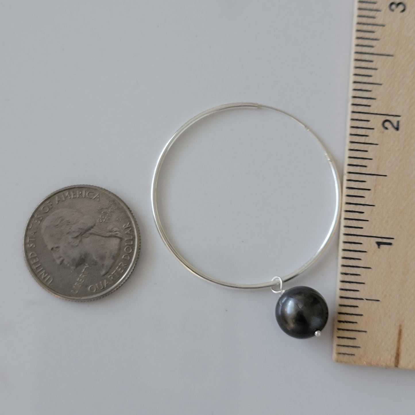 Tahitian Pearl Large Hoop Earrings Sterling Silver June Birthstone Black South Sea Pearl