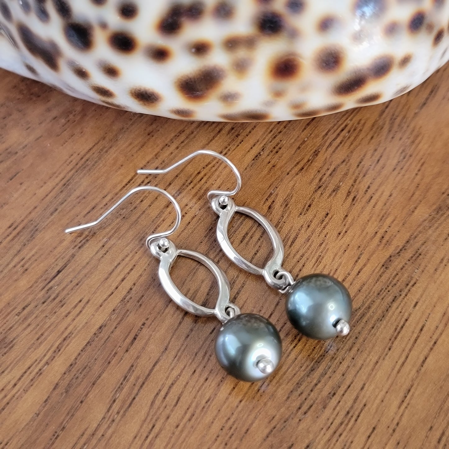 Tahitian Pearl Earrings Sterling Silver Drop Dangle Earrings June Birthstone Black South Sea Pearl