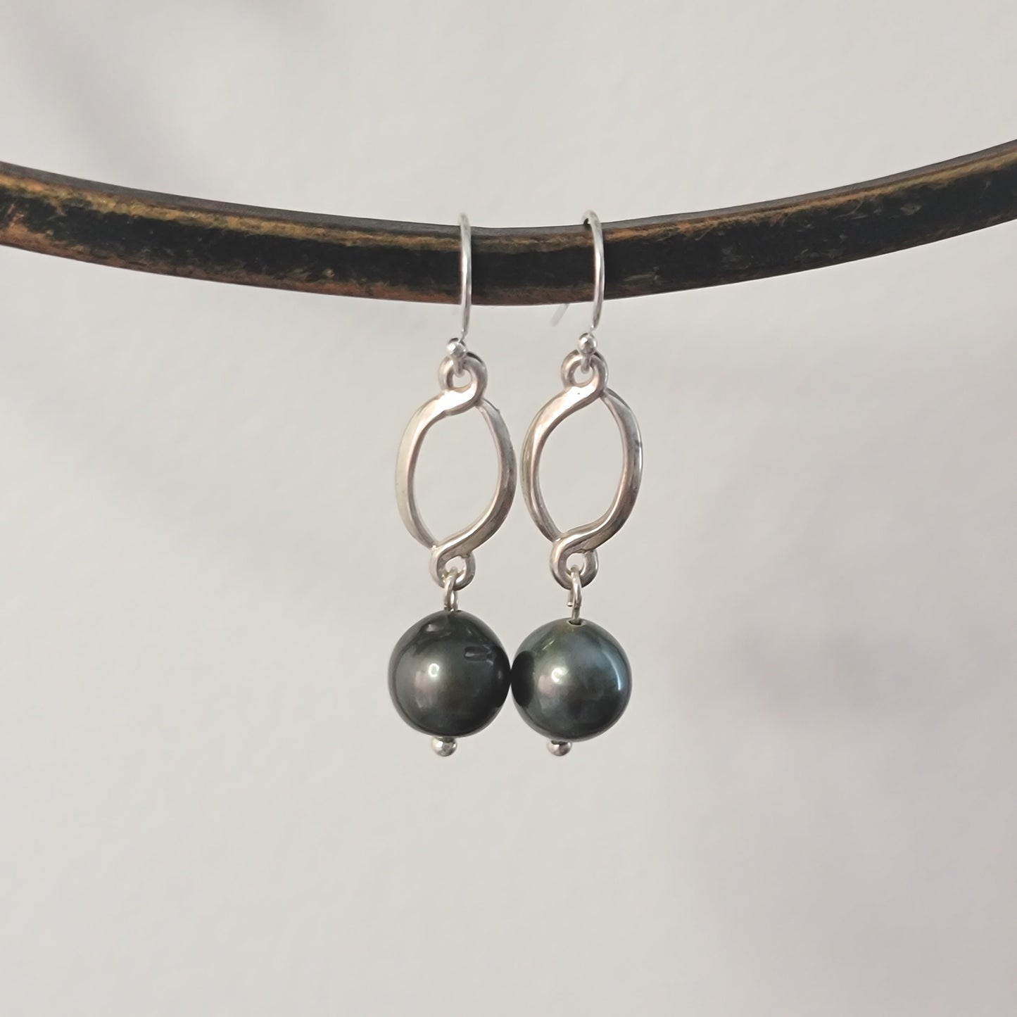 Tahitian Pearl Earrings Sterling Silver Drop Dangle Earrings June Birthstone Black South Sea Pearl