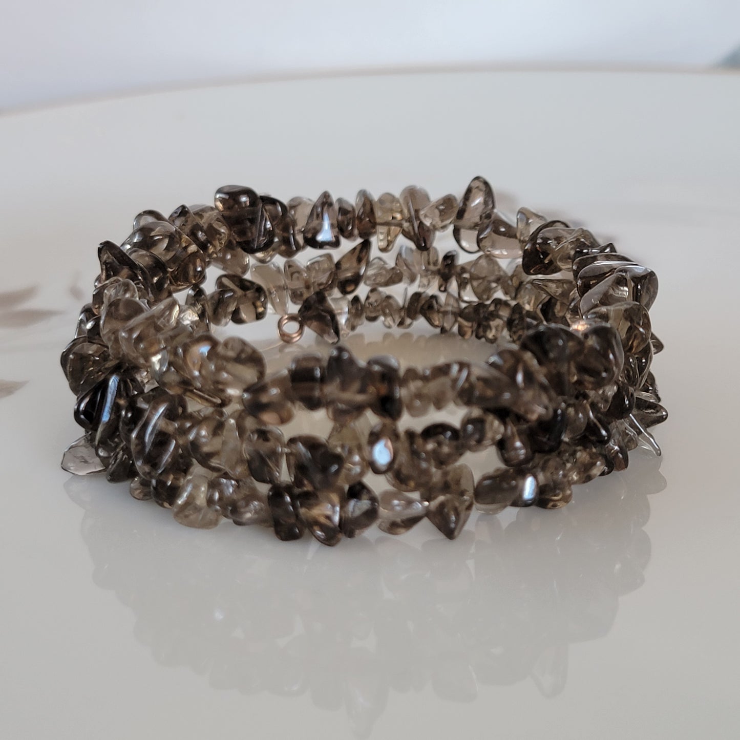 Natural Smoky Quarts Wrap Bracelet Gemstone Raw Chips set in Memory Wire