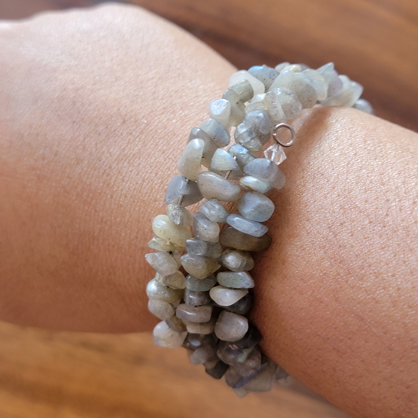 Labradorite Wrap Bracelet Gemstone Raw Chips set in Memory Wire