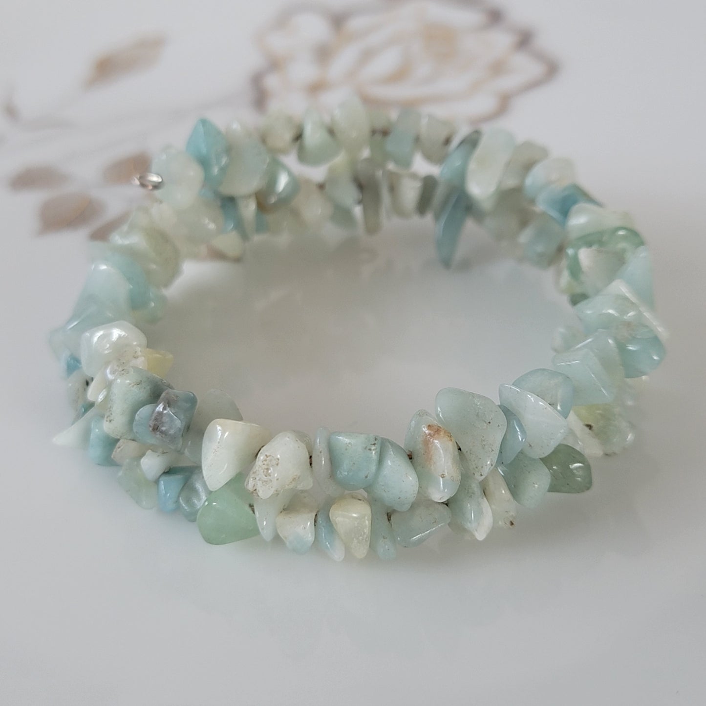 Amazonite Wrap Bracelet Gemstone Raw Chips set in Memory Wire