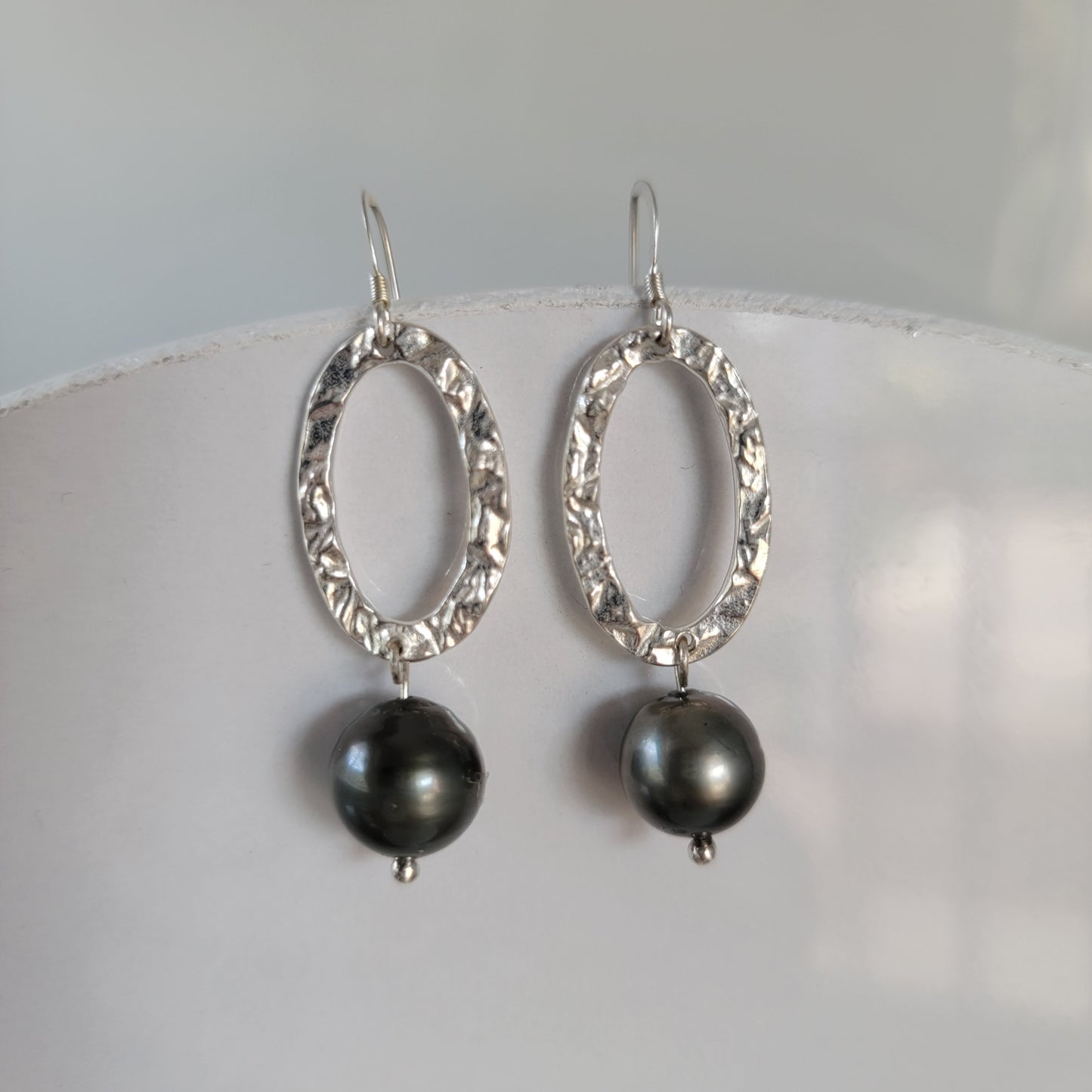 Tahitian Pearl Earrings Dangle Drop Statement in Sterling Silver June Birthstone Black South Sea Pearl