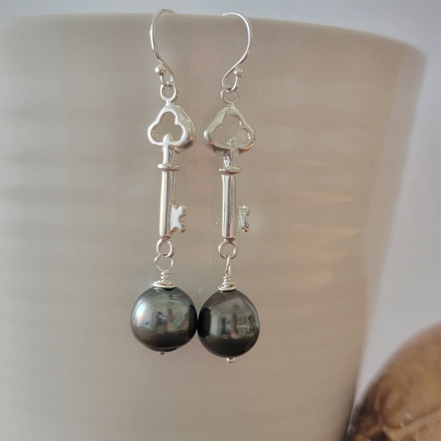 Tahitian black pearl earrings drop dangle
