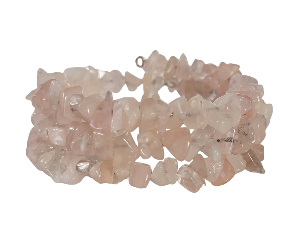 Rose Pink Quarts Wrap Bracelet Gemstone Raw Chips set in Memory Wire