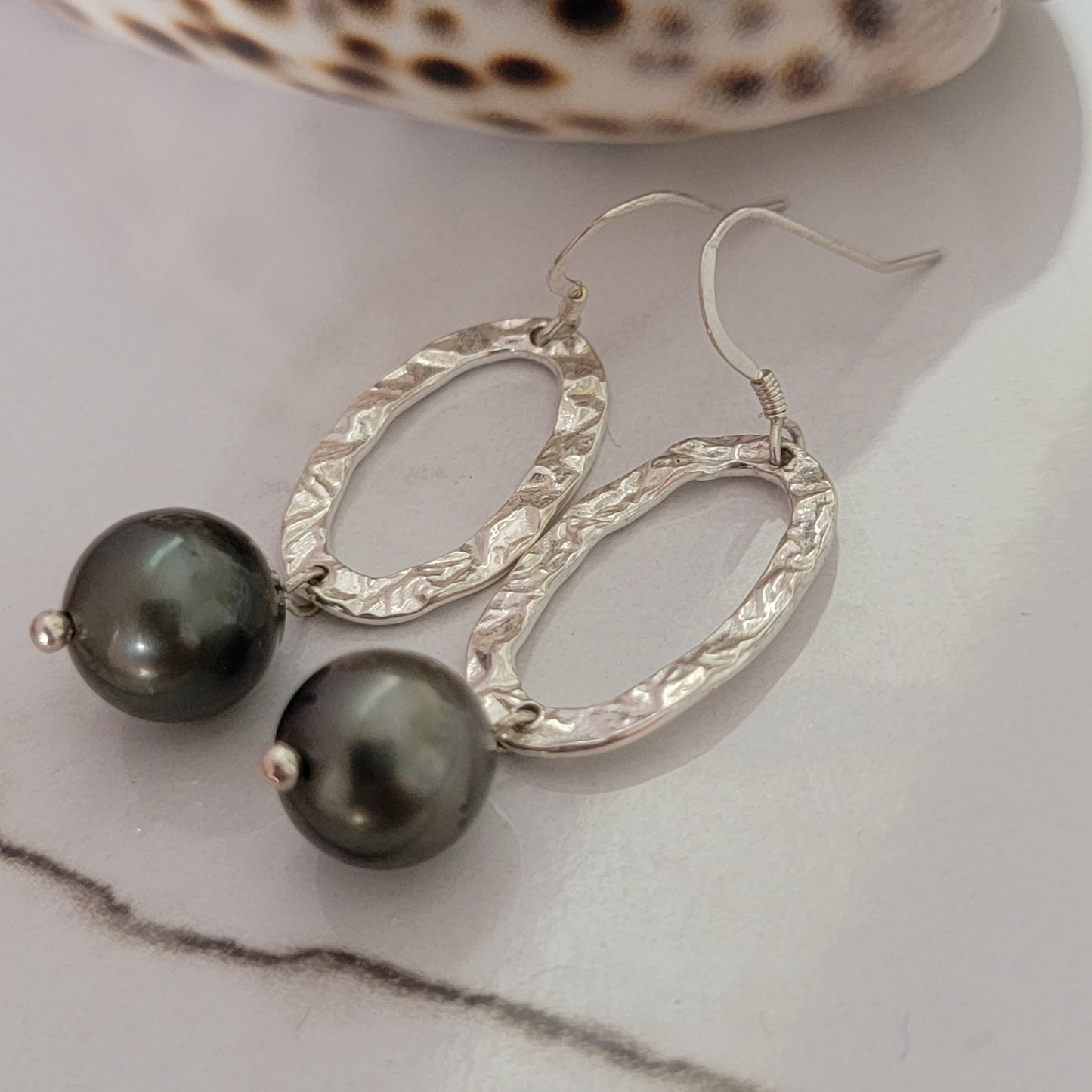 Tahitian Pearl Earrings Dangle Drop Statement  in Sterling Silver June Birthstone Black South Sea Pearl