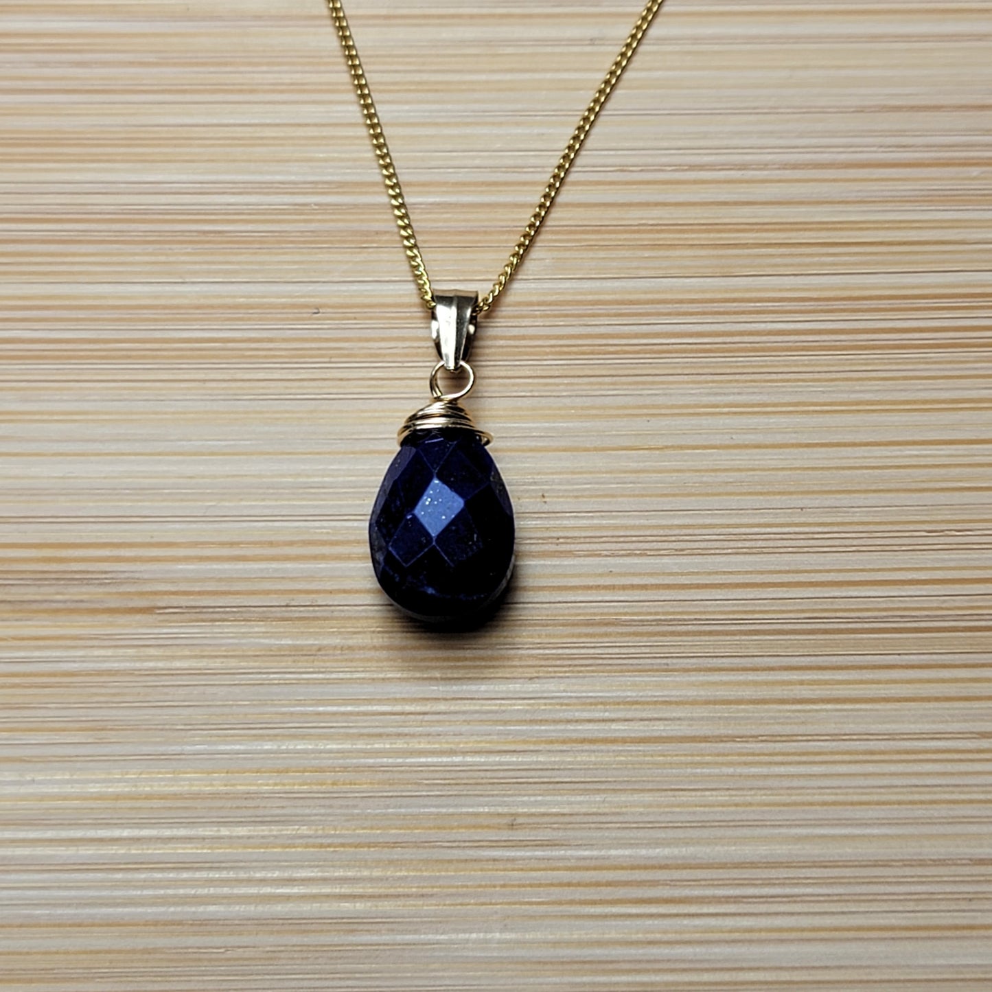 Lapis Lazuli  Drop Necklace 14K Genuine Gemstone Handmade December Birthstone