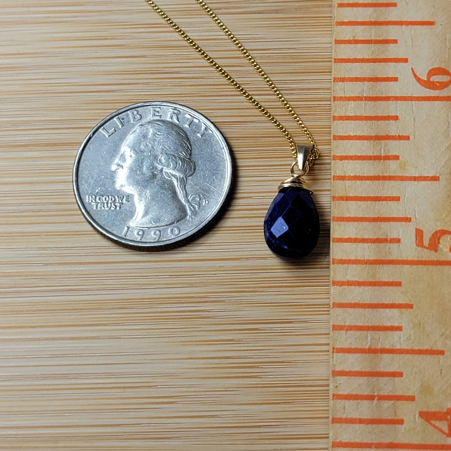 Lapis Lazuli  Drop Necklace 14K Genuine Gemstone Handmade December Birthstone