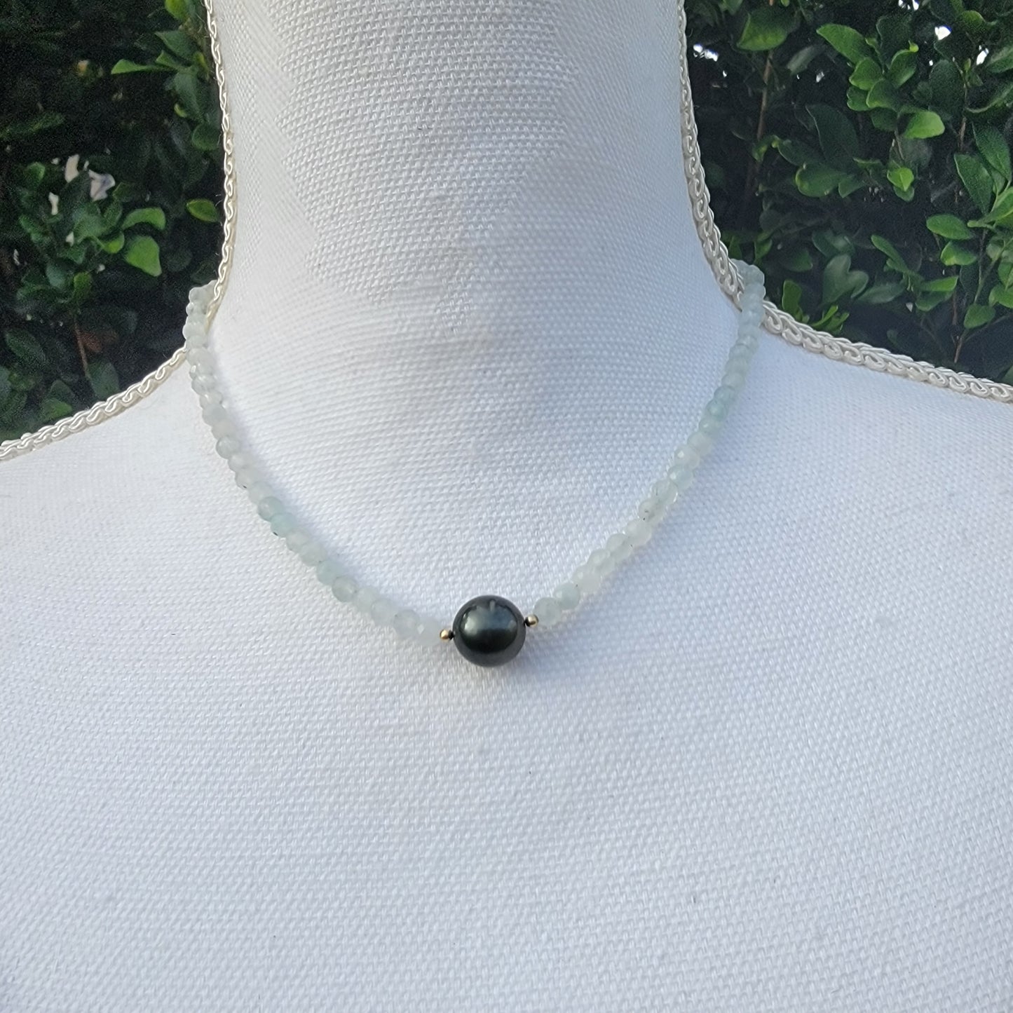 Tahitian Pearl Necklace Choker Aquamarine Gemstone Crystals 14K Gold Filled Unique Gift for Her Wedding Bridal Anniversary