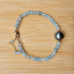 Tahitian Pearl Bracelet with genuine real aquamarine gemstones crystals, black south sea pearl 