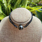 Tahitian Pearl Bracelet with genuine real sapphire gemstones crystals, black south sea pearl