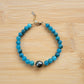 Tahitian Pearl Bracelet with genuine real blue apatite gemstone crystals, black south sea pearl