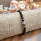 Tahitian Pearl Bracelet with genuine real blue black spinel gemstone crystals, black south sea pearl