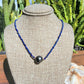 Tahitian Pearl Necklace Choker with genuine real lapis lazuli gemstone crystals, black south sea pearl