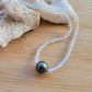 Tahitian Pearl Necklace Choker with genuine real opal gemstone crystals, black south sea pearl