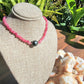 Tahitian Pearl Necklace Choker with genuine garnet gemstone crystals, black south sea pearl