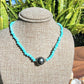 Tahitian Pearl Necklace Choker with genuine turquoise gemstone crystals, black south sea pearl