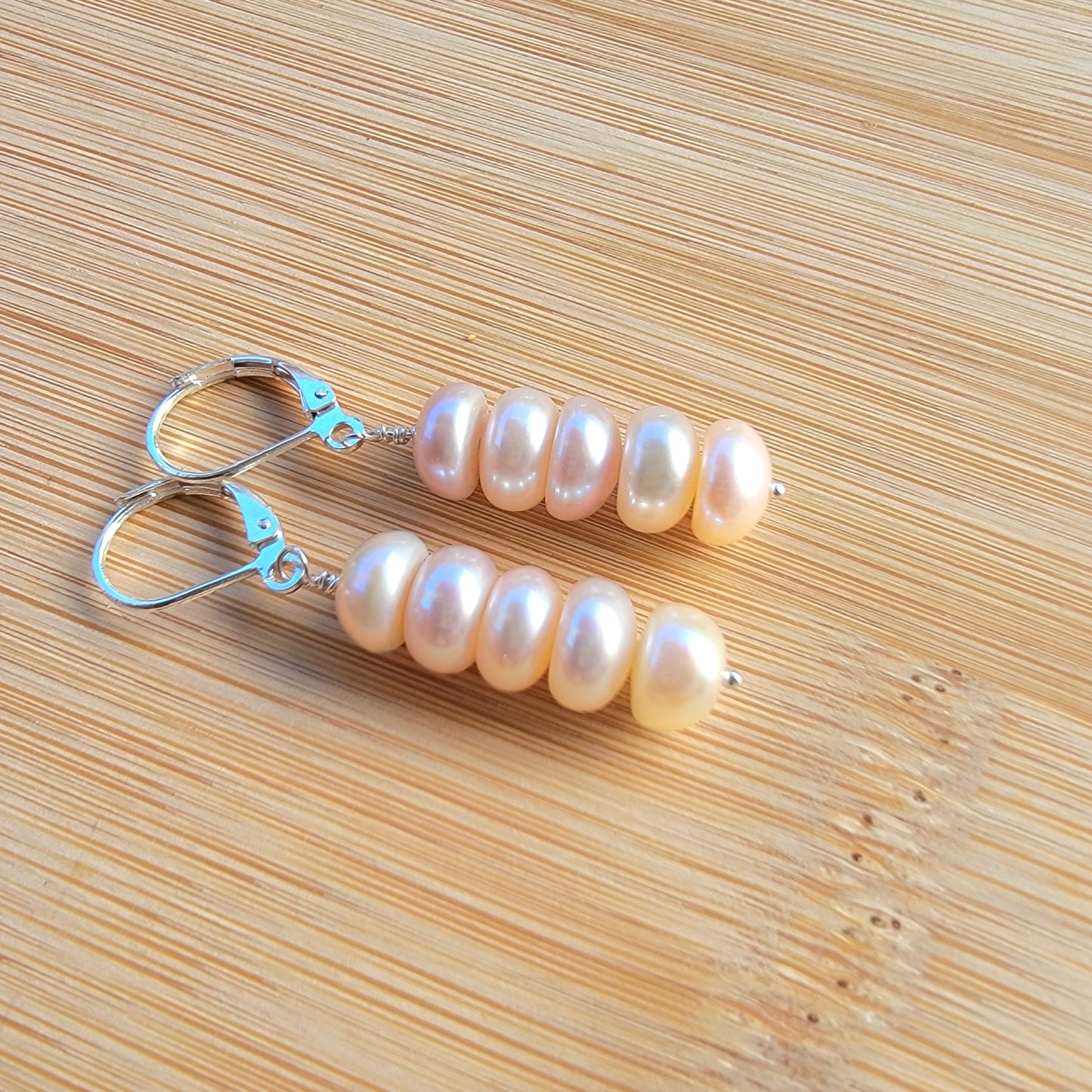 Peach Pink Pearl Earrings Real Freshwater Pearl  Dangle Silver Handmade Wedding Bridal Jewelry June Birthstone