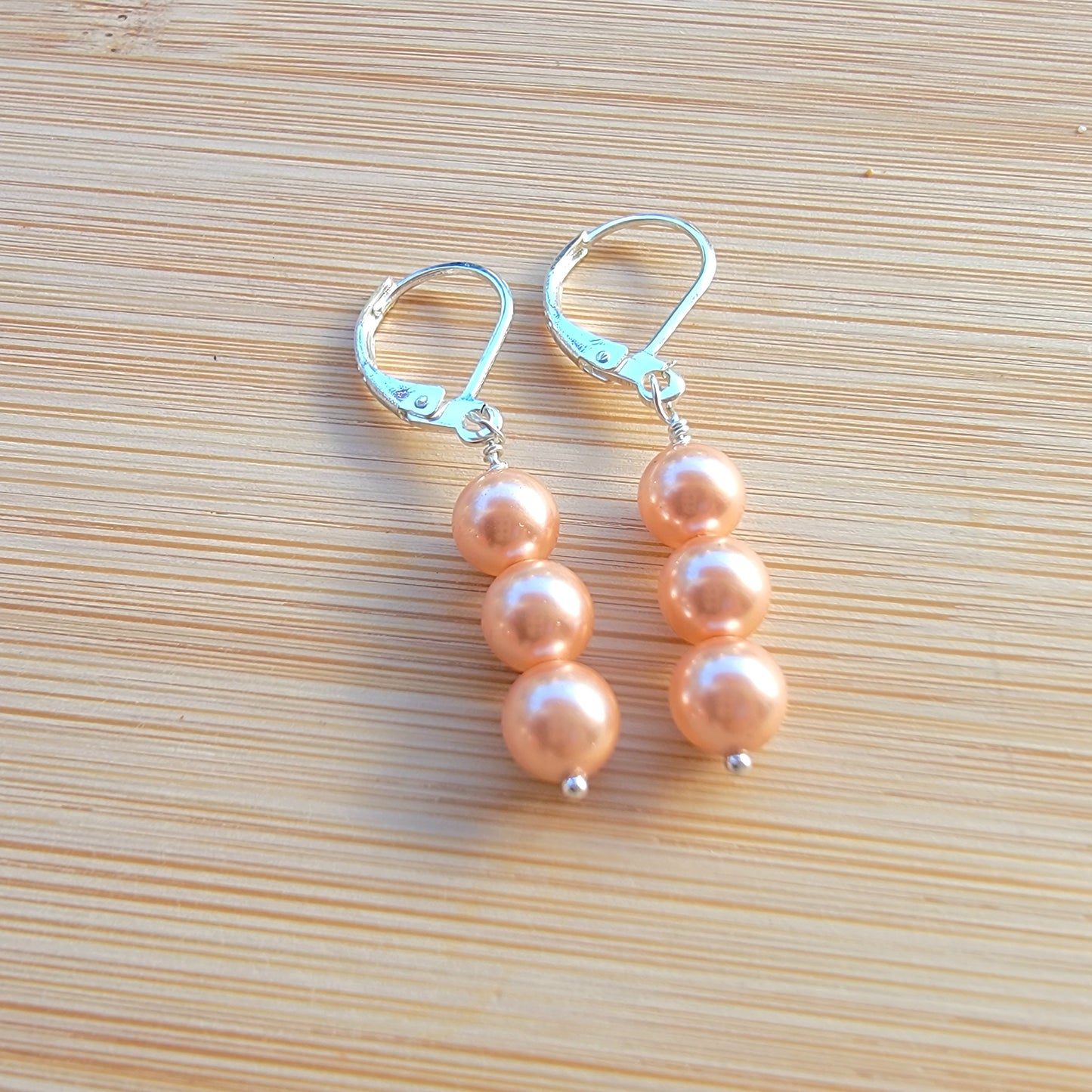 Peach Pearl Earrings Swarovski Drop Dangle Gemstone Boho Jewelry Sterling Silver