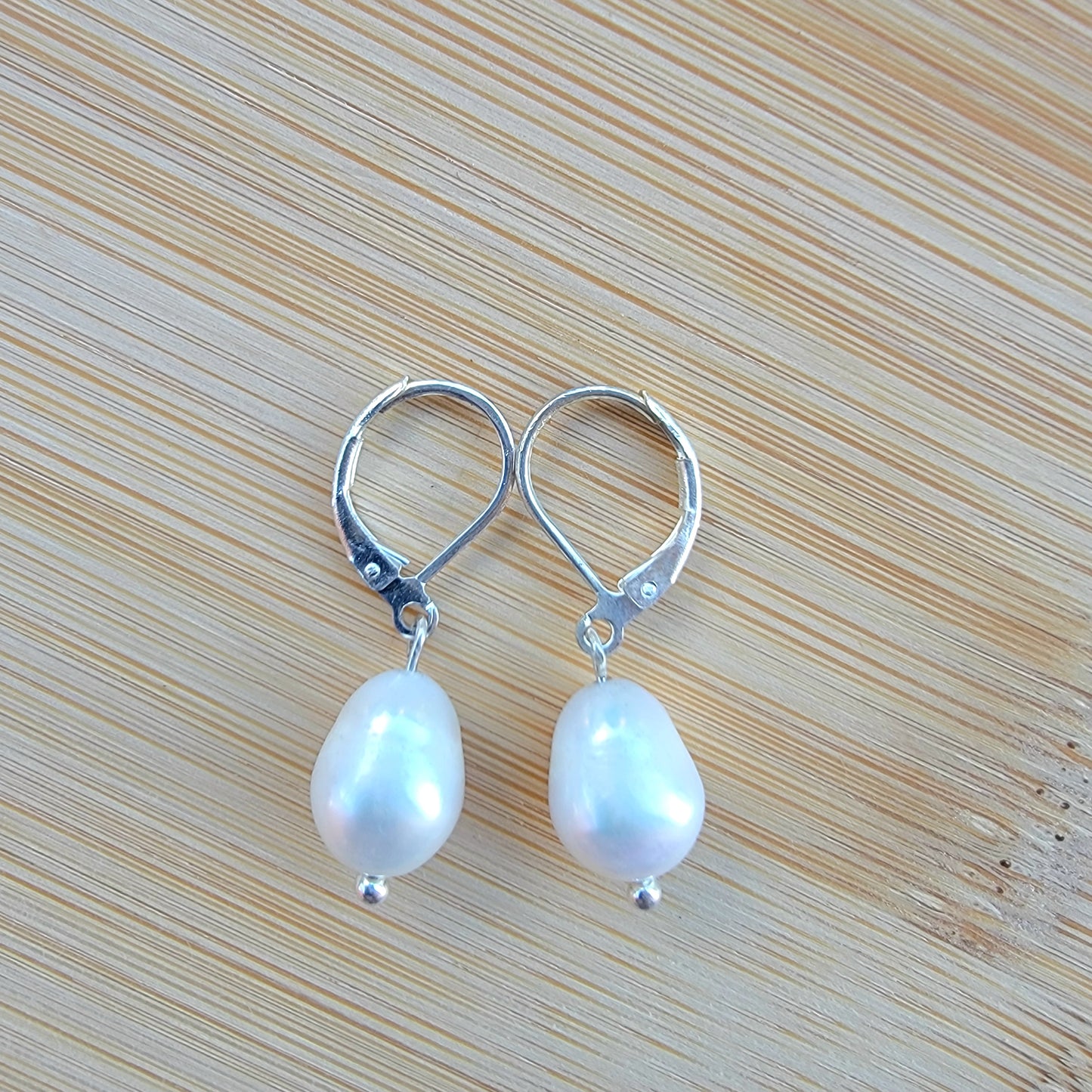 White Pearl Earrings Dangle Drop Wedding Bridal Jewelry Silver Freshwater Pearl June Birthstone