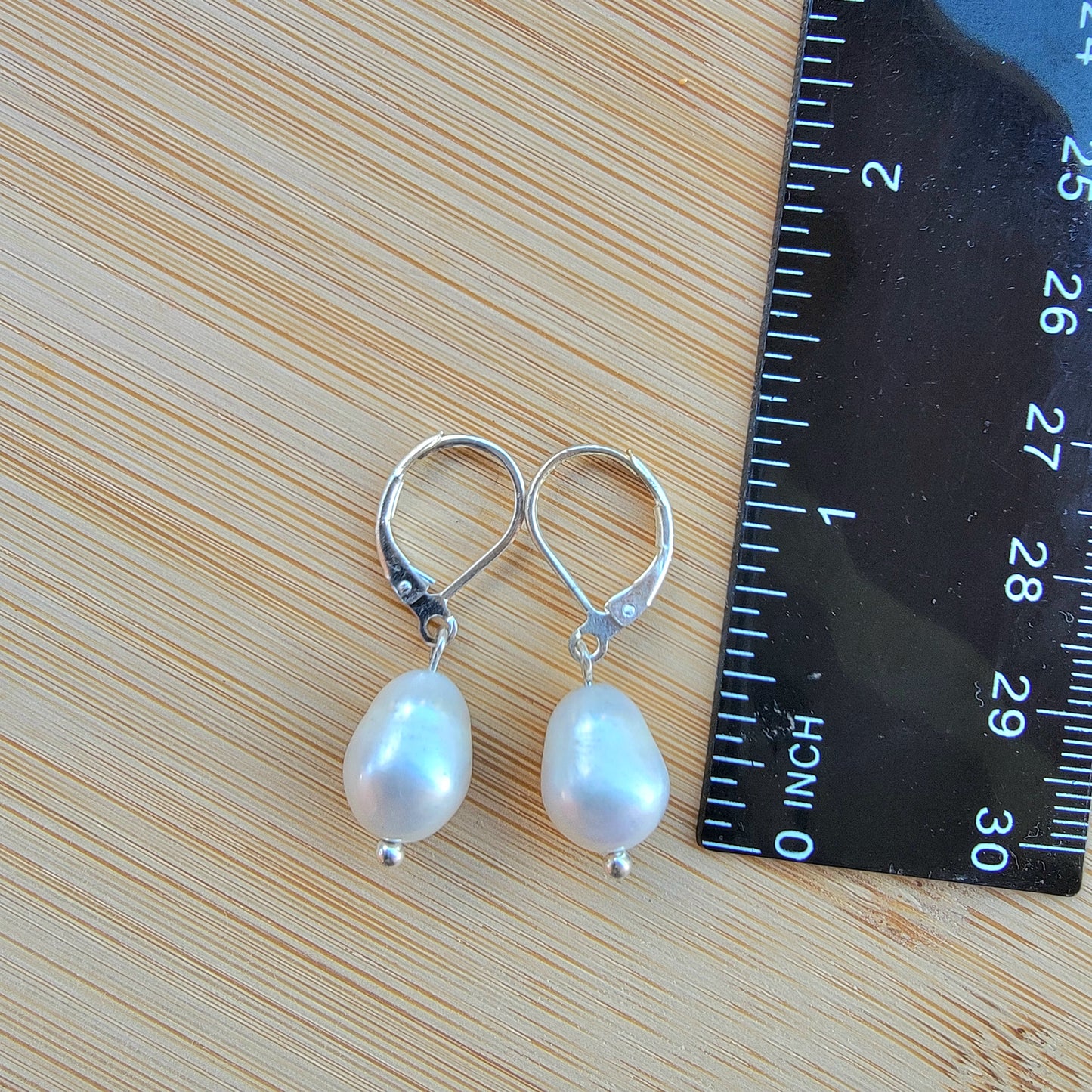 White Pearl Earrings Dangle Drop Wedding Bridal Jewelry Silver Freshwater Pearl June Birthstone