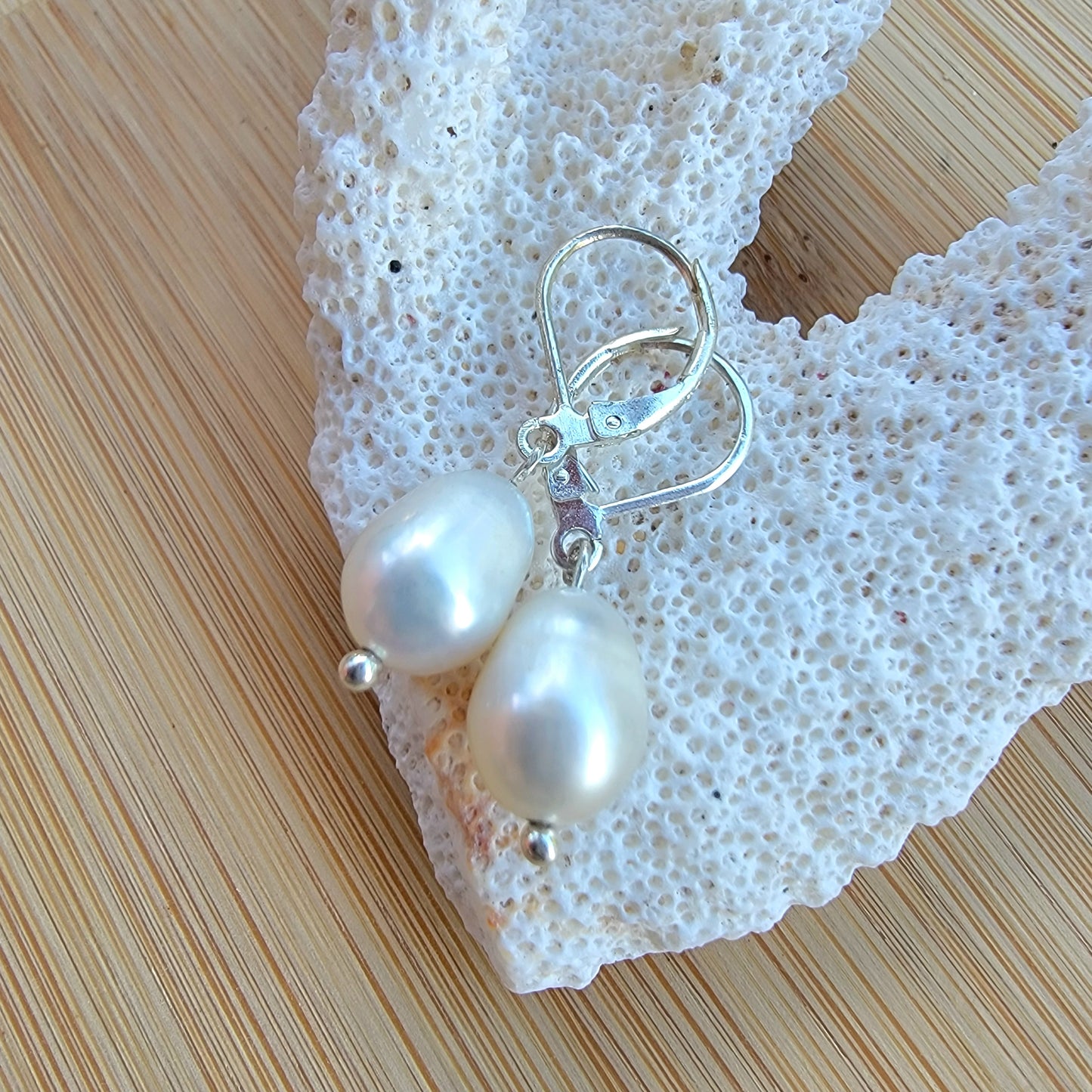 White Pearl Earrings Dangle Drop Wedding Bridal Jewelry Silver Freshwater Pearl June Birthstone