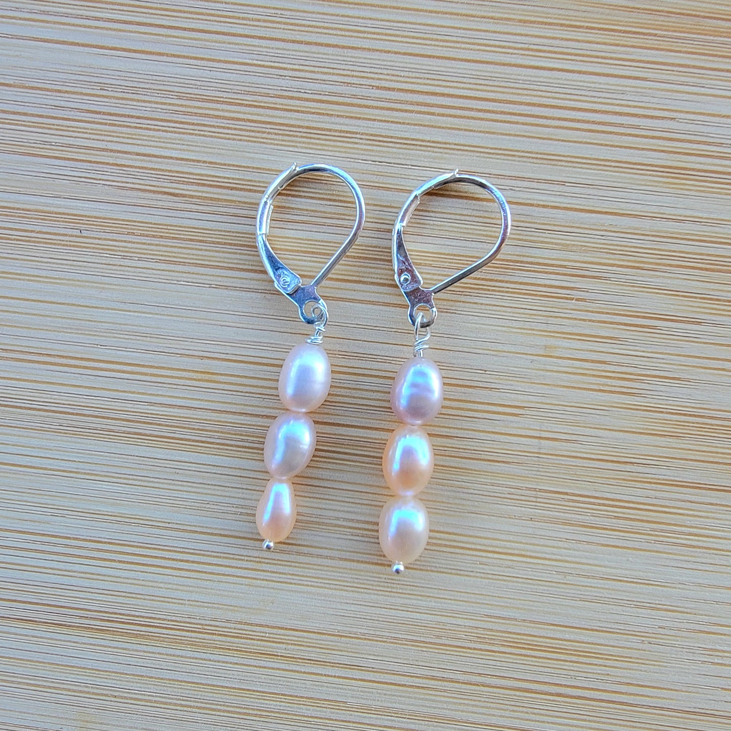 Pearl Drop Earrings Silver Dangle Handmade Bridal Wedding one Birthstone Freshwater Pearl Peach Pink