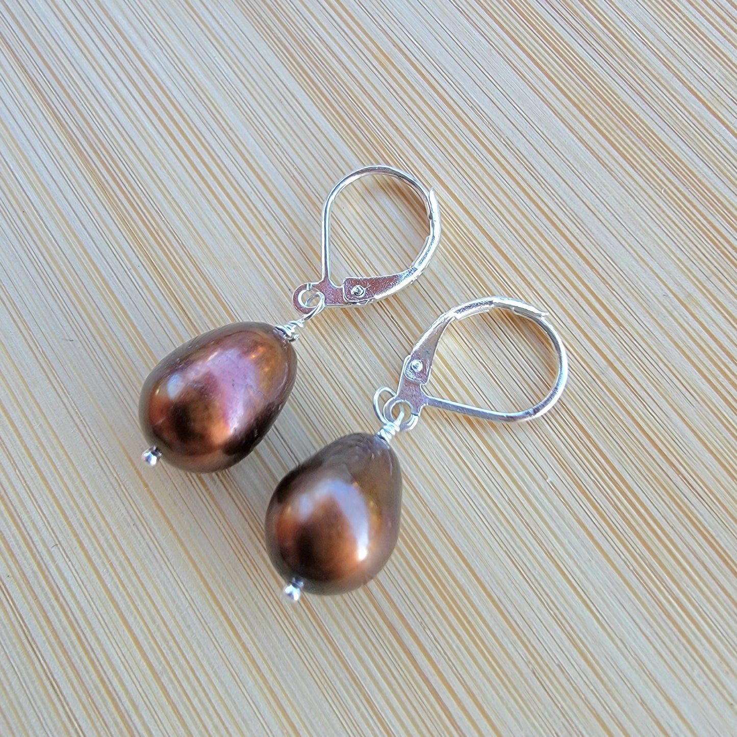 Brown Pearl Earrings Dangle Drop Silver Handmade Boho June Birthstone Real Freshwater Pearl