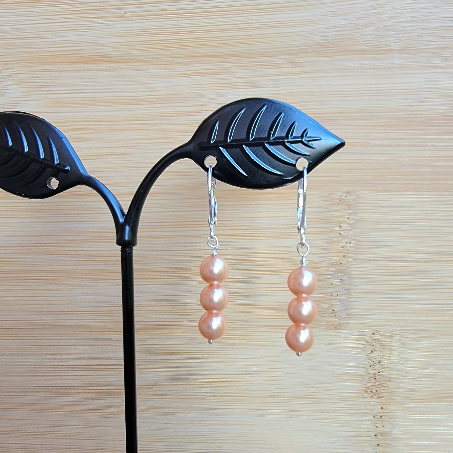 Peach Pearl Earrings Swarovski Drop Dangle Gemstone Boho Jewelry Sterling Silver