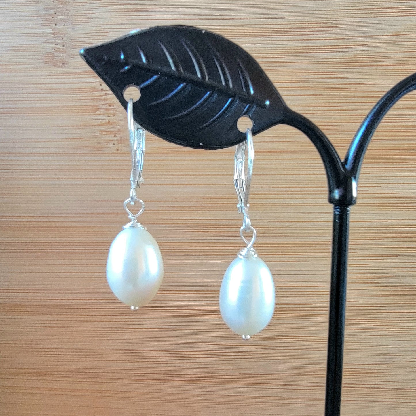 White Pearl Earrings Dangle Drop Wedding Bridal Jewelry Silver Freshwater Pearl June Birthstone