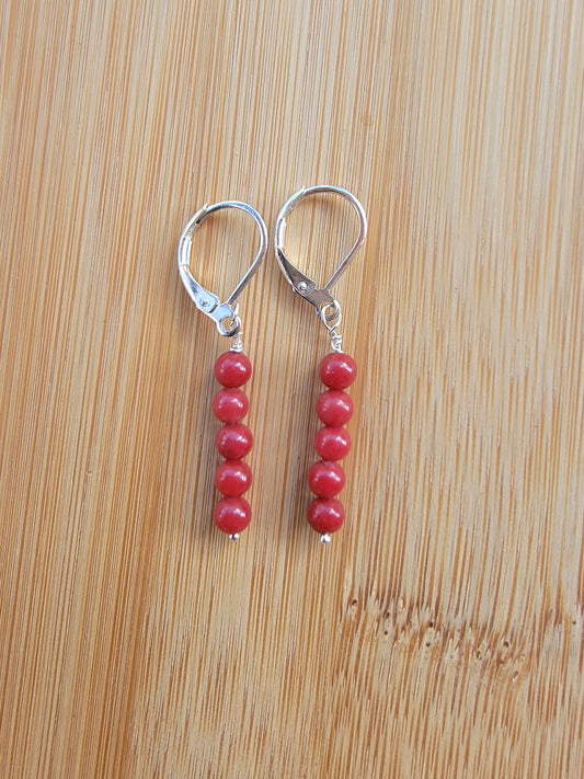 Minimalist Bar Earrings Red Gemstone Crystal Drop Dangle Boho Jewelry Sterling Silver Handmade