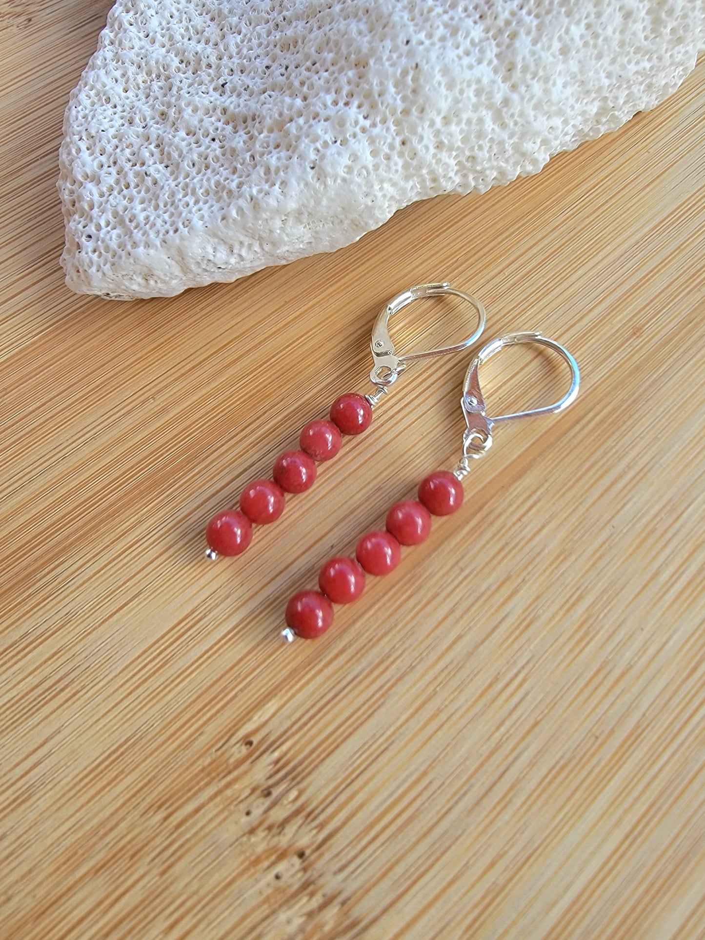 Minimalist Bar Earrings Red Gemstone Crystal Drop Dangle Boho Jewelry Sterling Silver Handmade