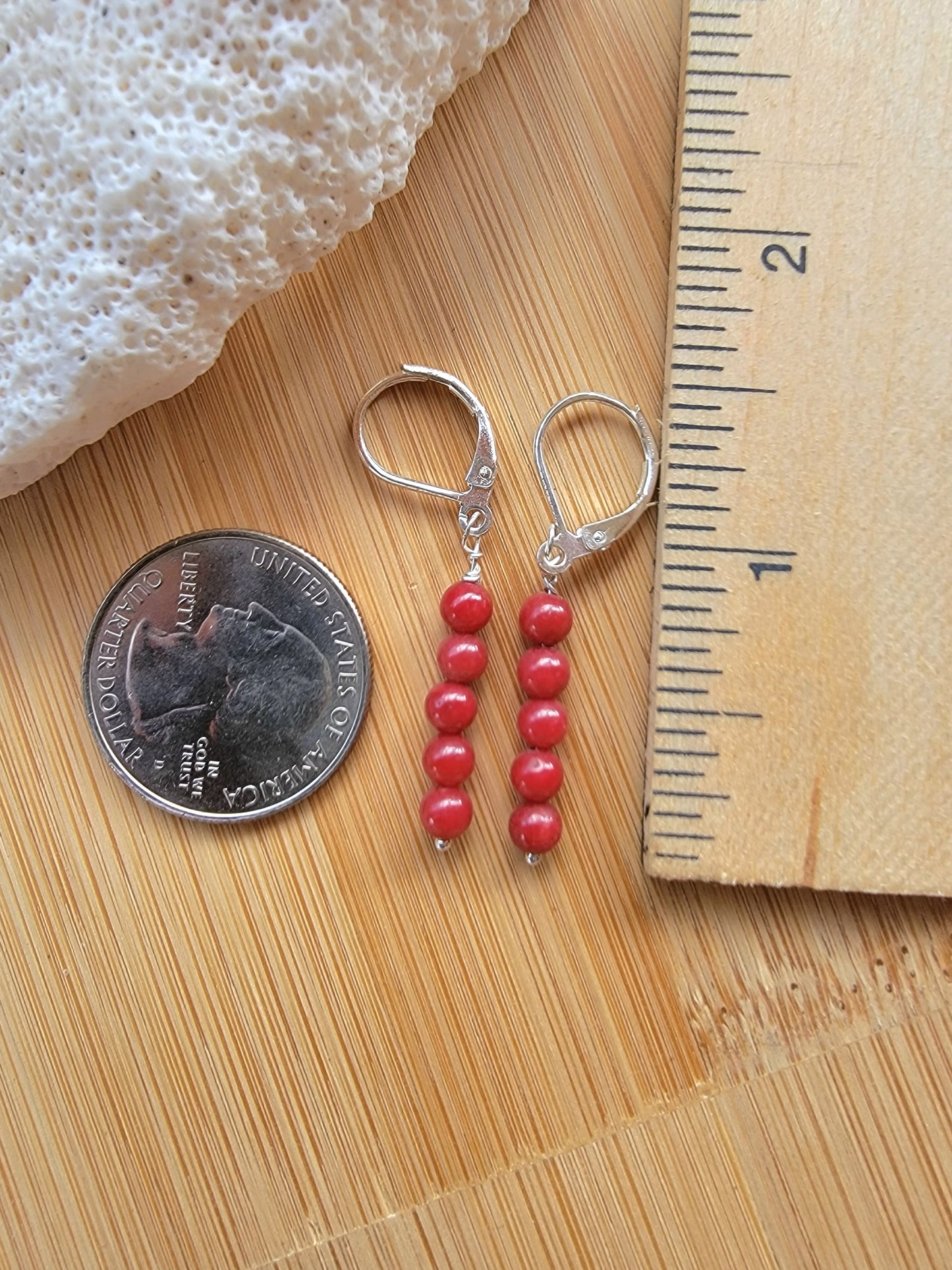 Minimalist Bar Earrings Red Gemstone Crystal Drop Dangle Boho Jewelry Sterling Silver Handmade