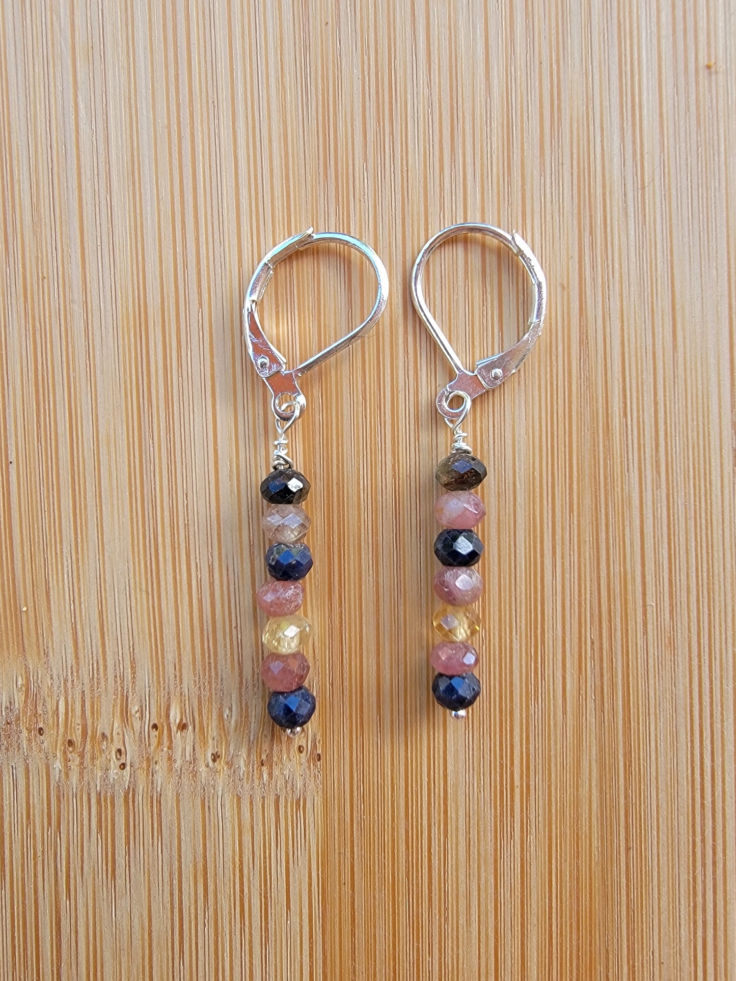 Minimalist Bar Earrings Watermelon Tourmaline Crystal Gemstone Drop Dangle Boho Jewelry Sterling Silver Handmade