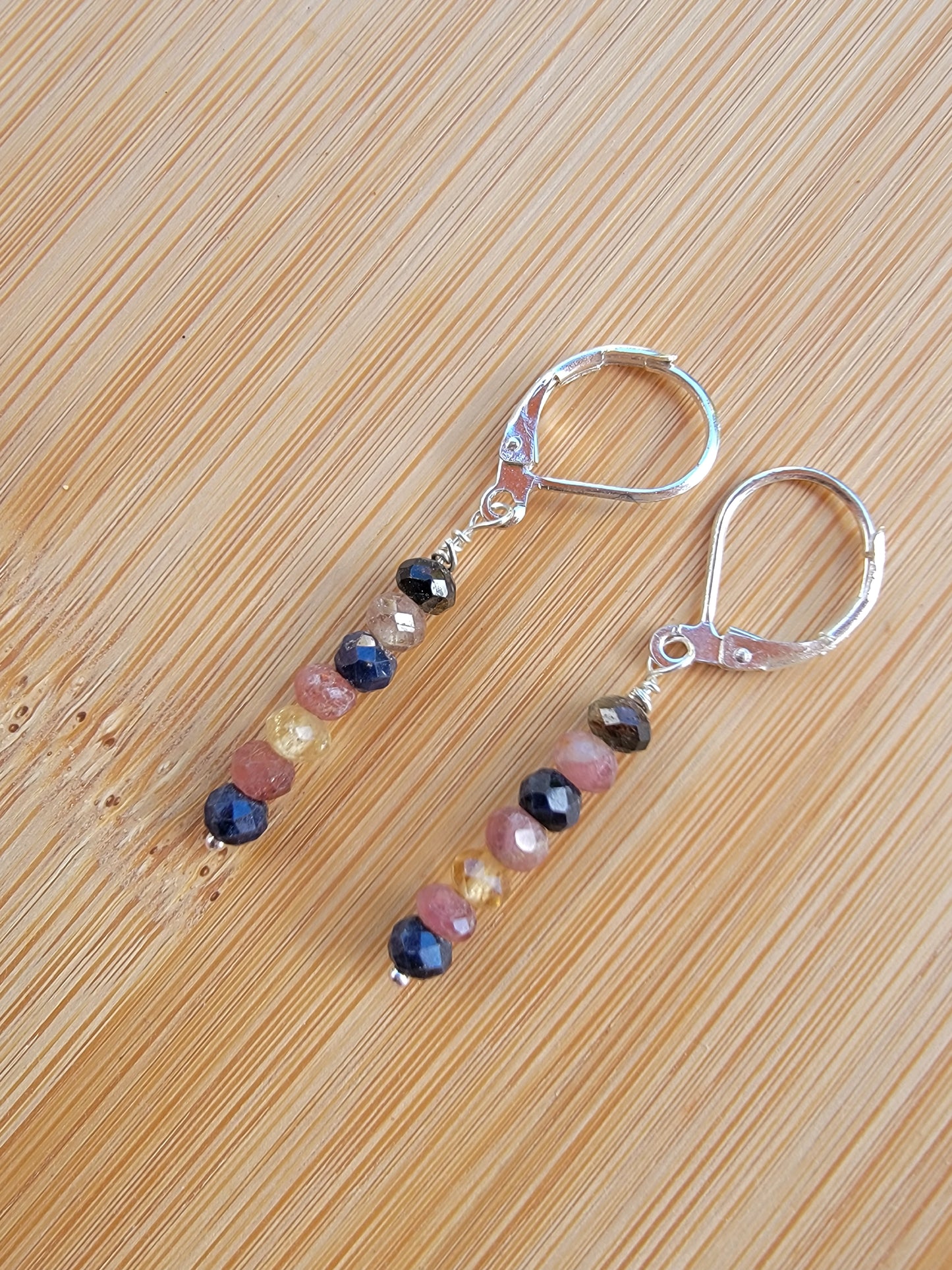 Minimalist Bar Earrings Watermelon Tourmaline Crystal Gemstone Drop Dangle Boho Jewelry Sterling Silver Handmade