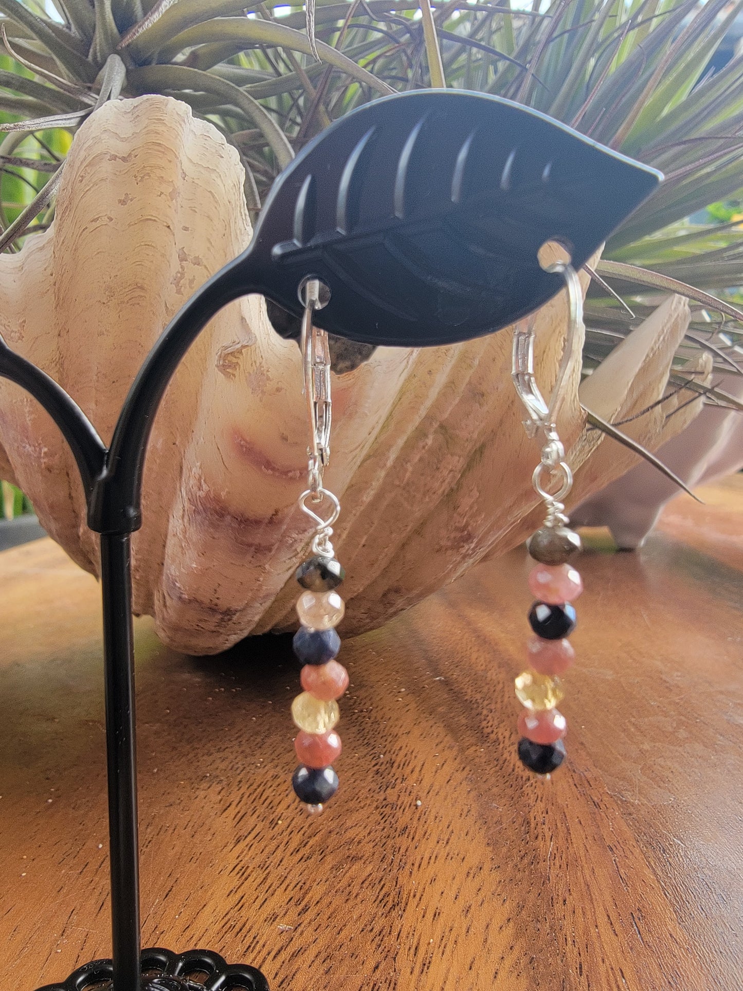 Minimalist Bar Earrings Watermelon Tourmaline Crystal Gemstone Drop Dangle Boho Jewelry Sterling Silver Handmade